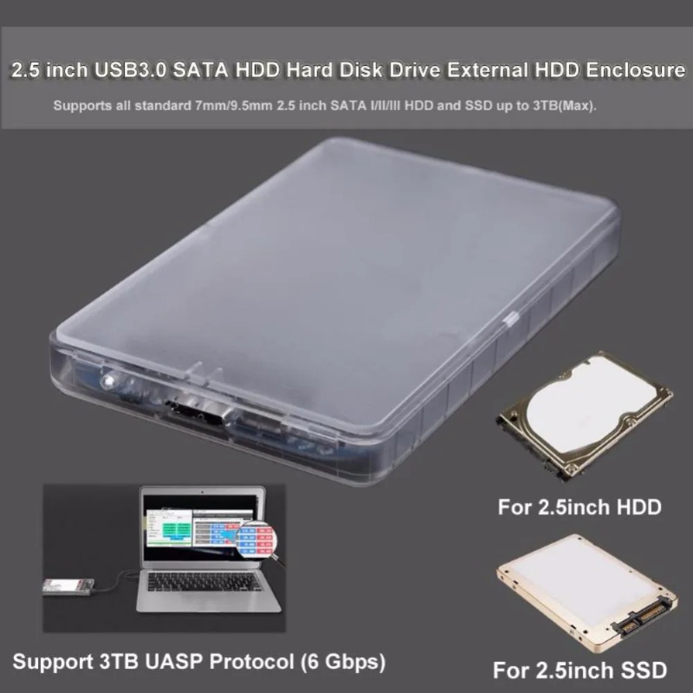 2.5" USB 3.0 SATA Hd Box SSD HDD Hard Disk Drive External HDD Enclosure Transparent Case Tool Free Support 3TB UASP Protocol