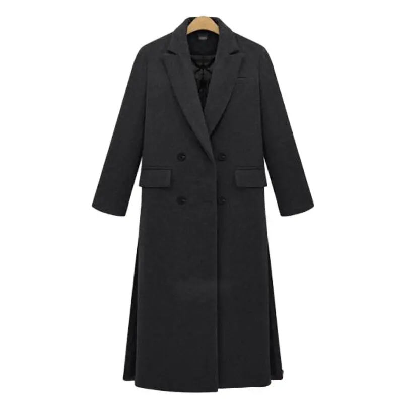 British New Spring / Winter Women Simple Grey White Woolen Cashmere Long Coat Maxi Female Overcoat Casacos Manteau Femme - Цвет: Dark gray