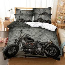 Juego de ropa de cama de motocicleta 3D, juego de funda de edredón, de algodón, para dormitorio de matrimonio
