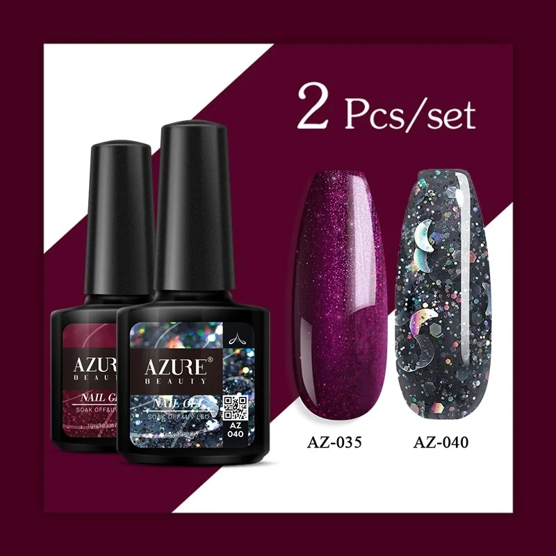 Azure beauty 2 шт./лот набор УФ лаков для ногтей Блестящий цветной гель лак для дизайна ногтей маникюр впитываемый базовый верхний слой стойкий гель - Цвет: 24