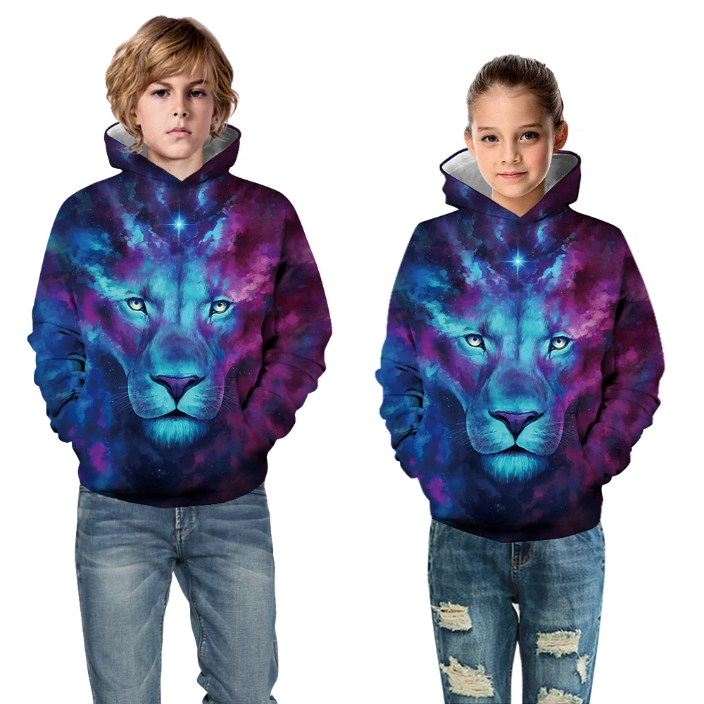 Star Lion Girls Hoodies Hooded Leisure Kids Jacket 3D Digital Printing Kids Sweatshirt Spring Autumn Boy Clothes