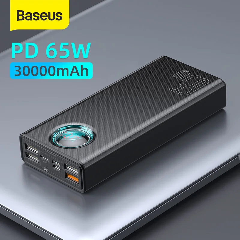 Baseus 65W Power Bank 30000mAh/20000mAh PD Quick Charge FCP SCP Powerbank Portable External Charger For Smartphone Laptop Tablet