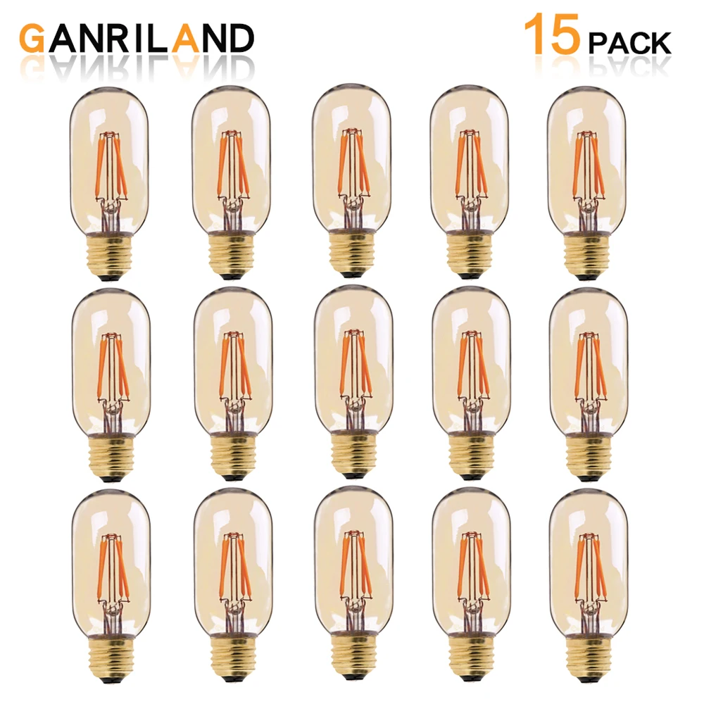 LED Lampen Edison T45 Gold Tint Tubular LED Filament Bulb 190 Lumens  4Watt  35Watt Equal  2200 Kelvin Very Warm White E27 Base