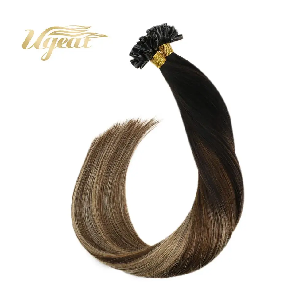 

Ugeat Pre-Bonded Hair Extensions Nail Tip Hair Human Hair 14-24" Non-Remy Straight Brazilian Human Extension Piano Color 50-100G