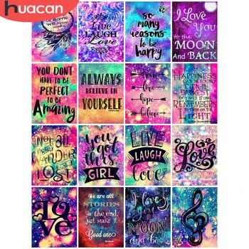 

HUACAN Diamond Painting 5d Text Landscape Full Square Dismond Mosaic Cross Stitch Word Handmade Gift Home Decor