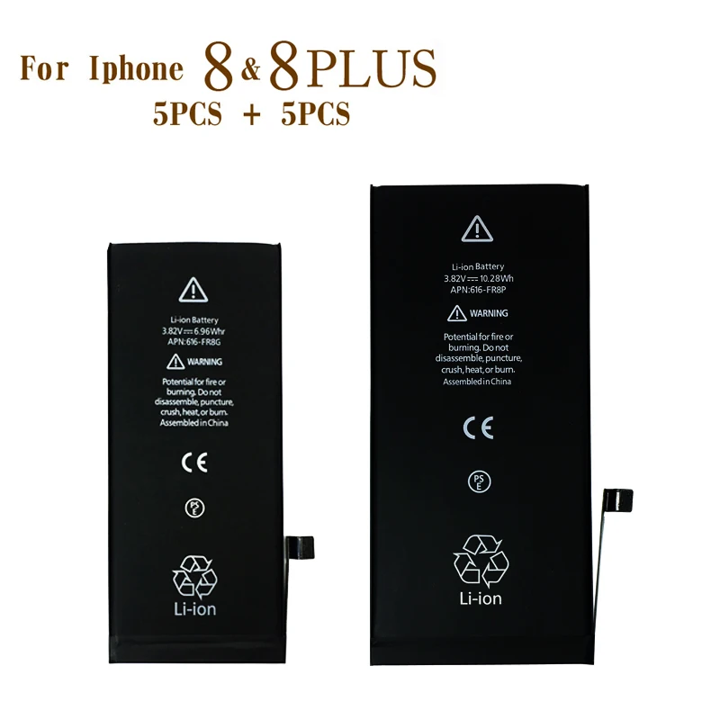 

5pcs Mobile Phone Battery For Iphone 8 and 5pcs For iphone 8plus lithium ion smartphone battery