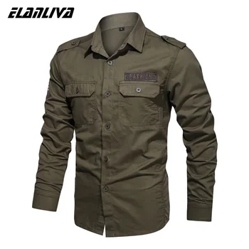 

2020 New Spring Military Men Shirt 100% Cotton Long Sleeve Shirts for Men Epaulets Mens Army Shirts Top Quality Men Clothing