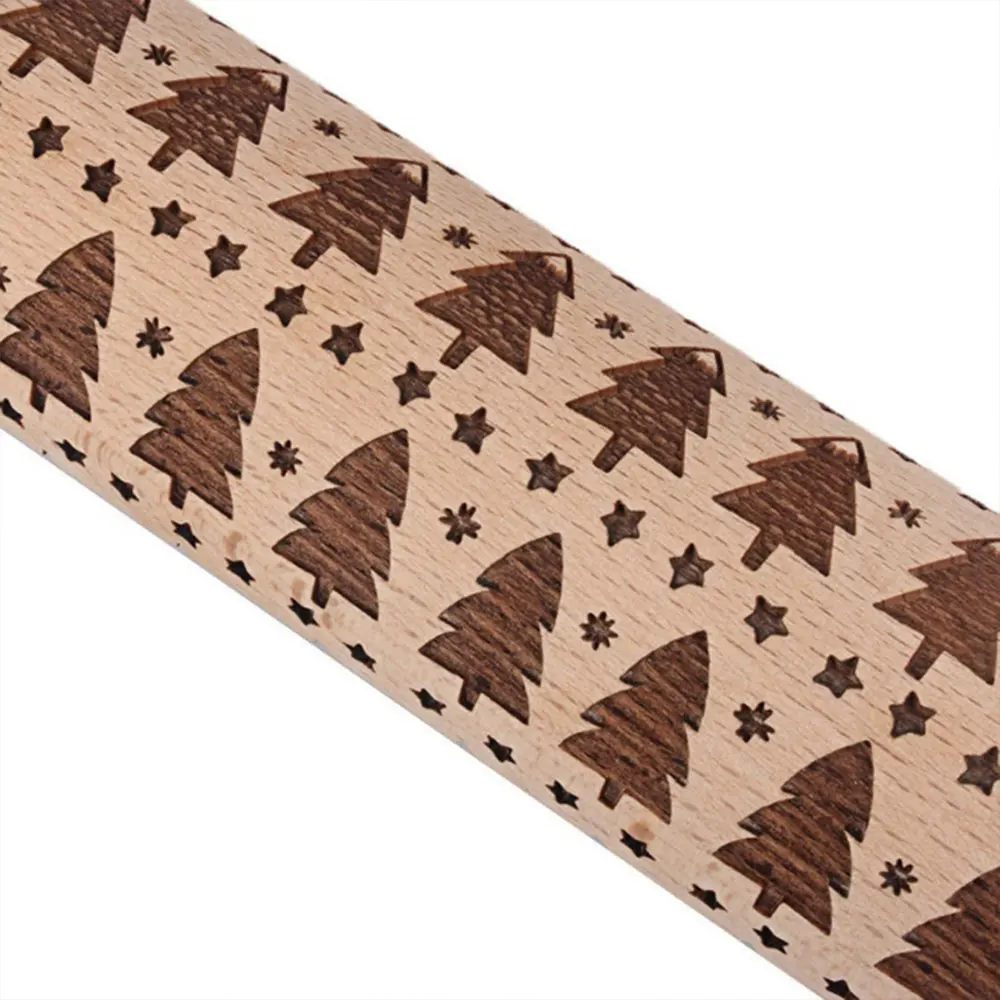 Bakng Mold Wood Carving Cookies Cake Gingerbread Environmental DIY Christmas Tree Party Tool Kitchen Rolling Pin