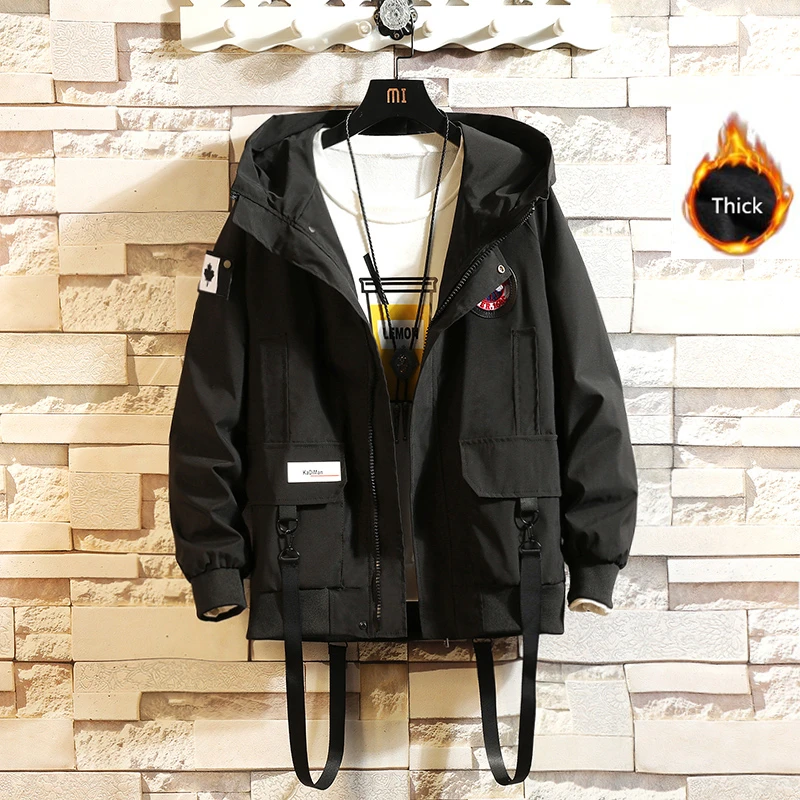 Brand Winter Jackets Men Outerwear Warm Jackets Coats New Men Thicker Camouflage Jackets Big Pocket Ribbons Design Jackets Mens - Цвет: Black thick