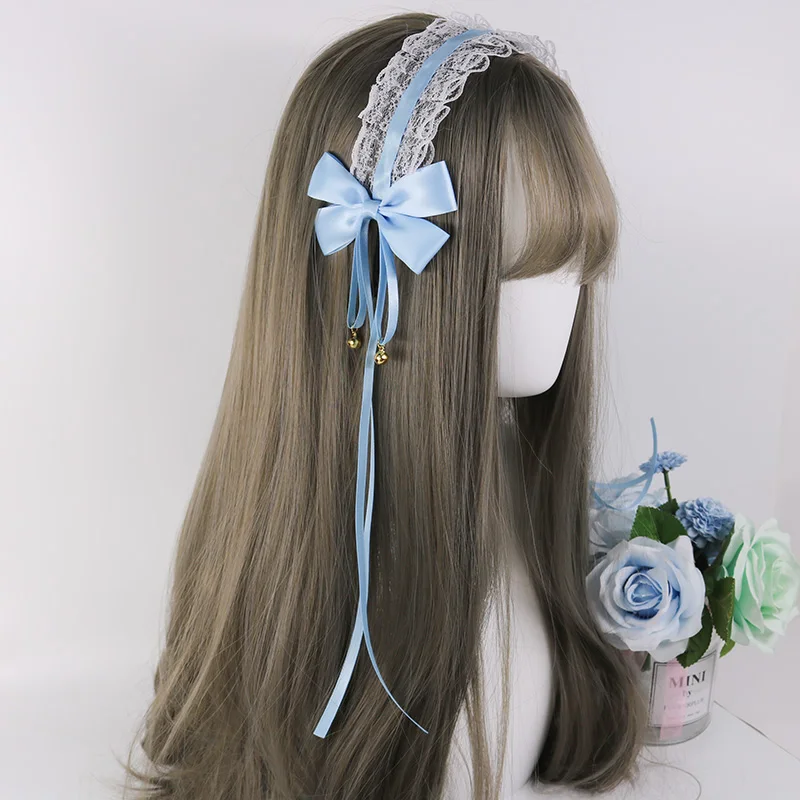 Sky blue Мягкие японские игрушки волосы "Лолита" обруч белый кружева руководство KC волосы лента горничной головы украшения Аниме косплей милые аксессуары для волос - Color: Sky blue