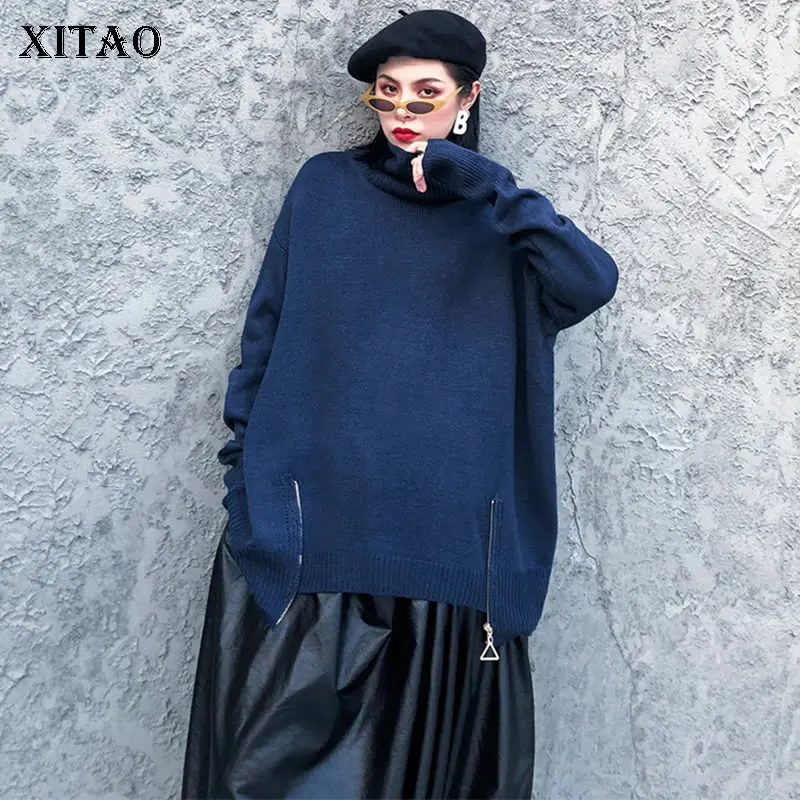 XITAO размера плюс необычная трикотажная женская одежда на молнии 2019 модная