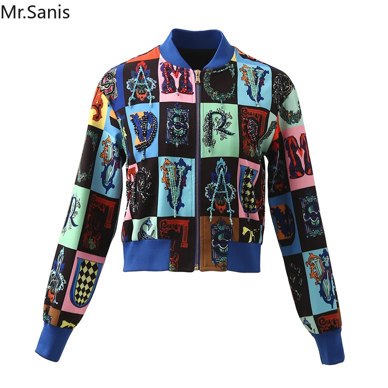 

Sanis High Quality Fashion Designer Jacket jacket Autumn Women Long sleeve Plaid Print letter Beading Short Jacket jacket
