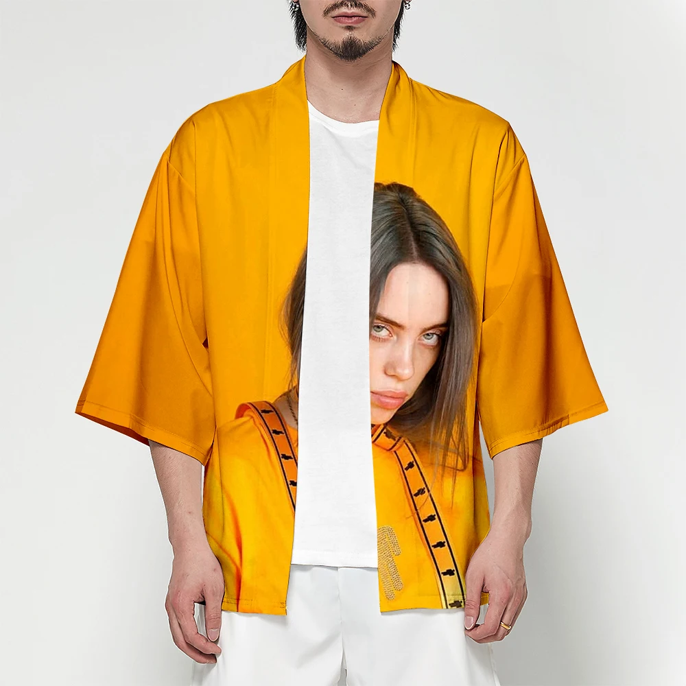 Популярное женское кимоно Billie Eilish3D, модное летнее черное кимоно, футболка, кардиган, повседневный топ с короткими рукавами в японском стиле - Цвет: Серебристый