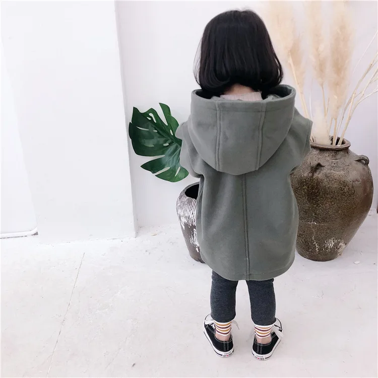 New winter Korean style personality wild long section warm thick woolen loosen hooded jacket outerwear for girls