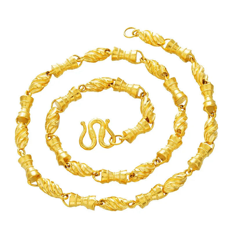 gold OMHXFC NL223 Европейская мода прекрасный человек Вечеринка день рождения свадебный подарок витая Талия барабан бусины 24 к золотая цепочка ожерелье - Цвет камня: gold