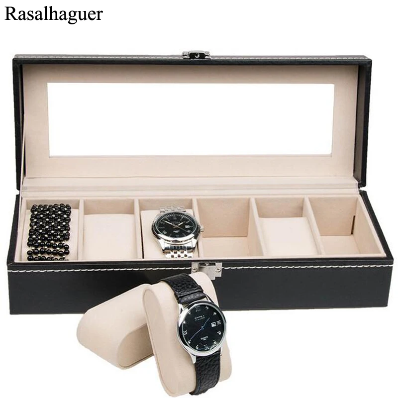 Fashion Hot Sale Luxury PU 6 GridsLeather Watch Box Fashion style convenient travel  Jewelry Watch Collector Cases Organizer Box free shipping 5 grids leather watch box fashion style for convenient travel storage jewelry watch collector cases organizer box