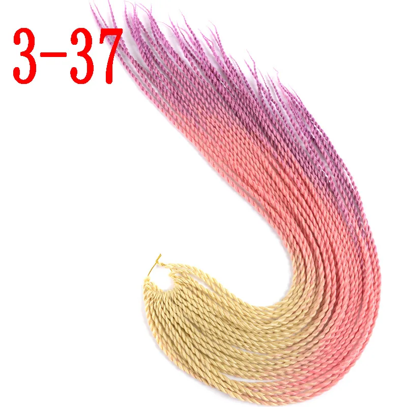 MERISIHAIR Ombre Сенегальские крученые волосы на крючках косички 24 дюйма 30 корней/упаковка синтетические косички волосы для женщин серый, синий, розовый, бро - Цвет: 3-37