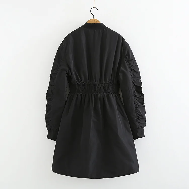 

2018 Autumn And Winter New Style Black And White with Pattern Glorious Versatile Stand Collar Waist Hugging Long Trench Coat War