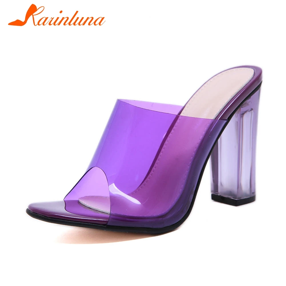 

KARINLUNA Party Slippers Fashion Summer Slippers Women Big Size 35-42 New Ladies Ins Hot Ladies High Clear Heels Shoes Woman