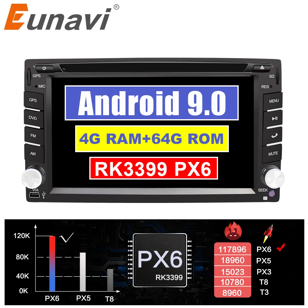 Excellent Eunavi Universal 2 Din Android 9 Car Dvd Player Multimedia radio stereo GPS Navi IPS touch screen wifi bluetooth TDA7850 8 Cores 0