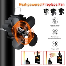 

Black Fireplace 4 Blades Heat Powered Stove Fan Log Wood Burner Ecofan Quiet Home Fireplace Fan Efficient Heat Distribution