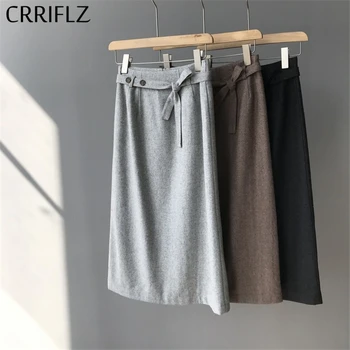 

2020 New Vingate Lace Up Skirt Women High Waist Winter Woolen Skirt CRRIFLZ