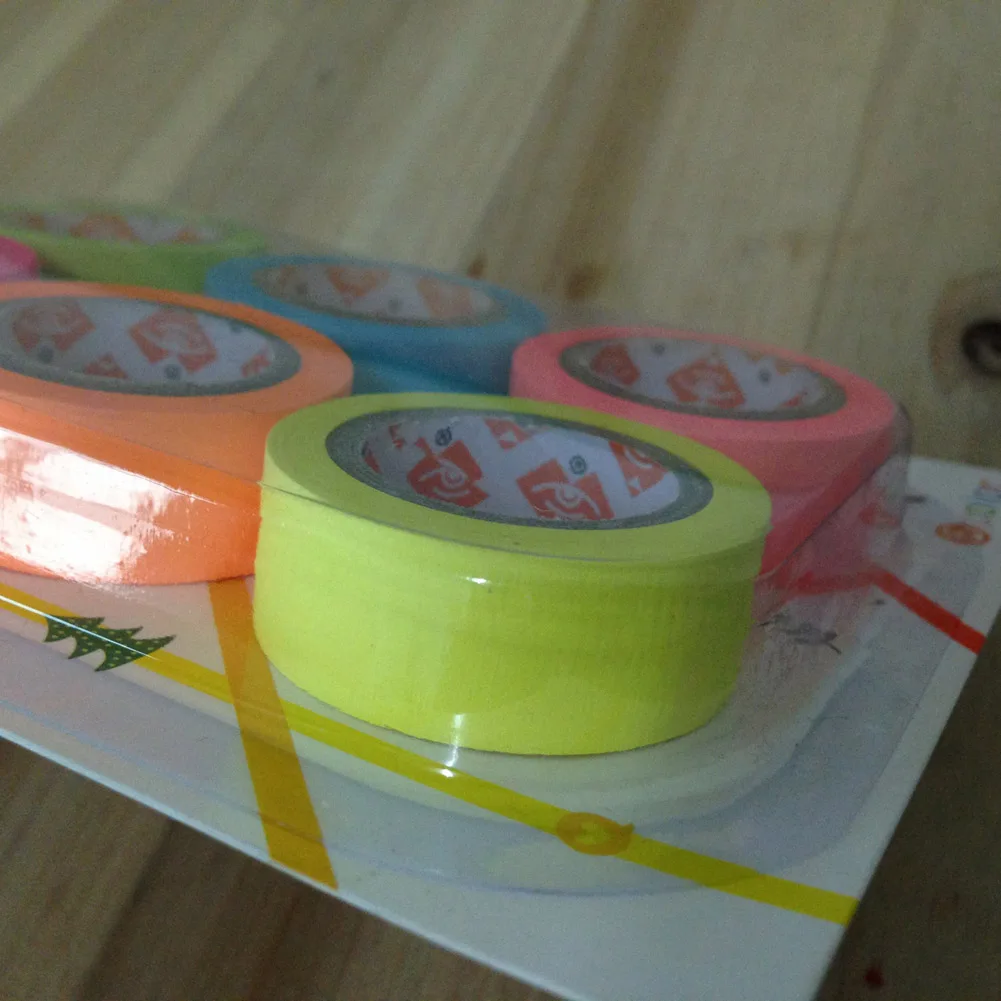 6PCS/set Fluorescent Color Adhesive Tape DIY Decorative Tape Manual Paper Writing Paper Labels School Supplies Wholesale