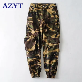 

2020 New Big Pocket Handsome Fashion Cargo Pants Zipper High Waist Casual Streetwear Female Trousers Hip Hop Loose Sport Pants