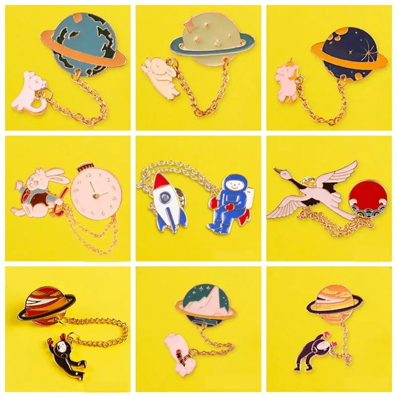 Металлическая цепочка серии значков на одежду булавка брошь с дизайном Планета