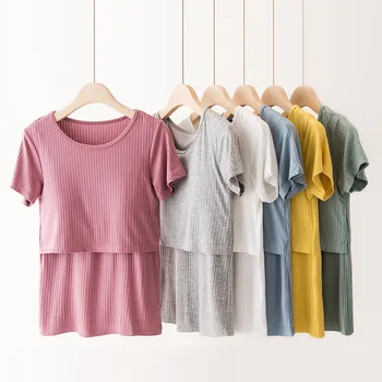 

Women Maternity Nursing Tops Summer Plus Size Large 3XL Short Sleeve Breastfeeding Clothes Cotton Soft Solid Breastfeeding