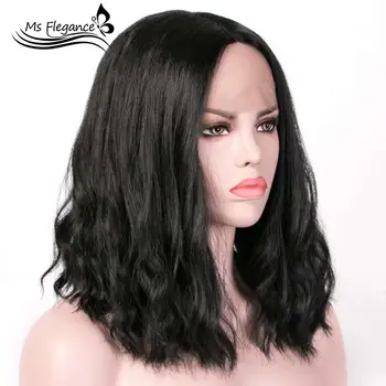 

MS Synthetic Lace Wigs For Black Women Water Wave Hair 16 Inch Short Bob Wigs Lace Front Wig Natural Hair Party Wigs