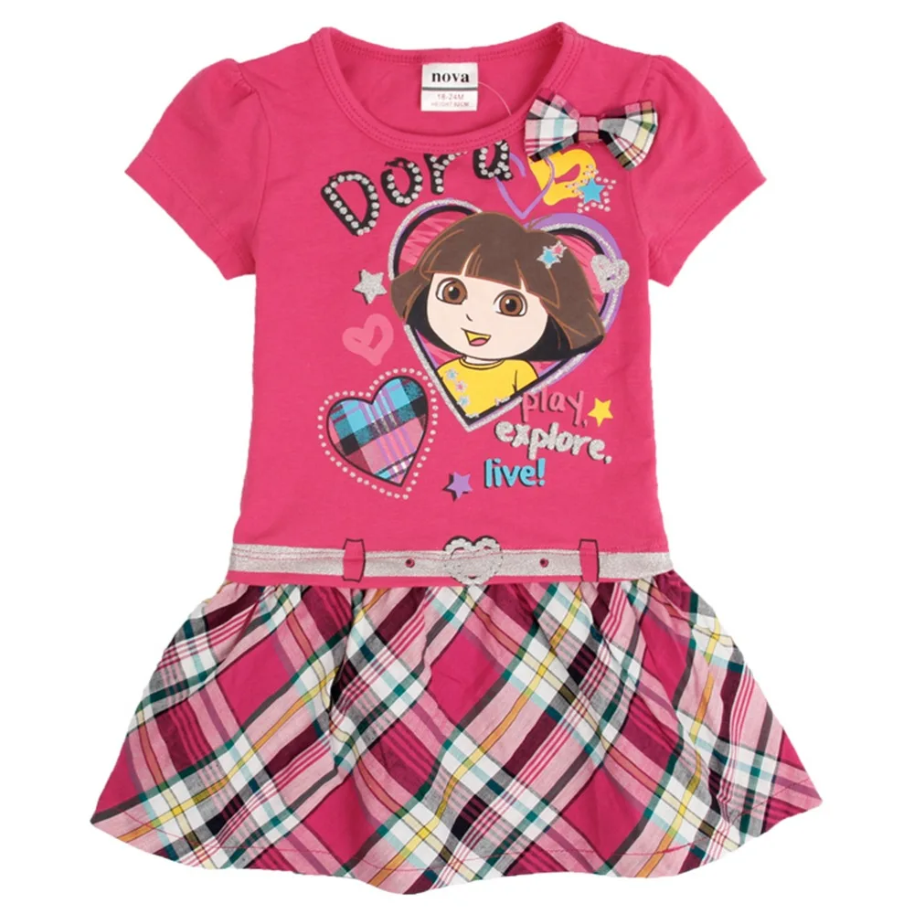 Летнее платье для маленьких девочек изящная хлопковая одежда для девочек с круглым воротником и принтом бабочки милое платье с короткими рукавами для девочек детская одежда, SH5868 - Цвет: H4709 fuchsia