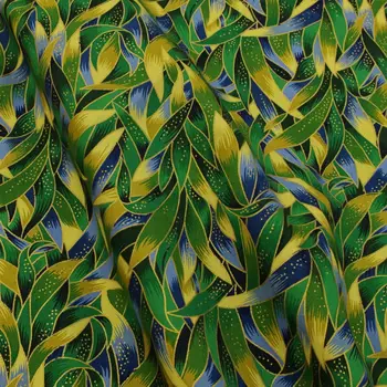 

1 yard Cotton Woven Fabric, Gilding Green leaves for handmaking, craft, curtain (width=140cm)