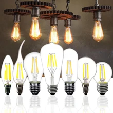 Светодиодный лампы E27 ST64 2W 4W 6W 8W светодиоидная лампа с регулируемой яркостью E14 пламенная лампа C35 Свеча светильник лампочка G45 Ретро 220V A60 Лофт украшения дома светильник