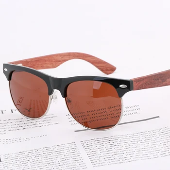 

Vintage Fashion Half Metal Sunglasses Women Brand Designer Wooden Sunglasses Men Vintage Driveing Sun Glasses Polarized UV400