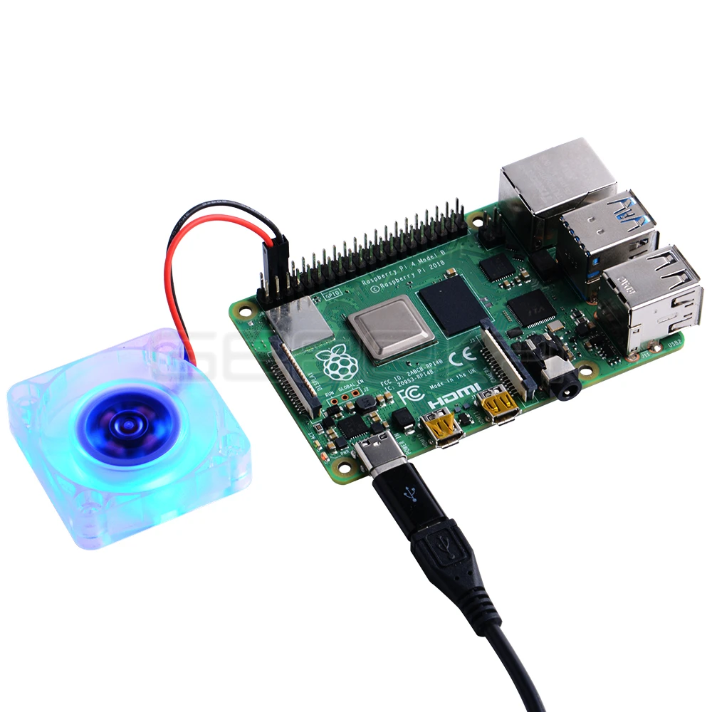 Raspberry Pi Cooler GeeekPi LED Cooler 1 Set 2 Pack 40*40*10 Transparent/Black Cooling Fan 4010 Blue Light RGB For Raspberry Pi 4B/3B+/3