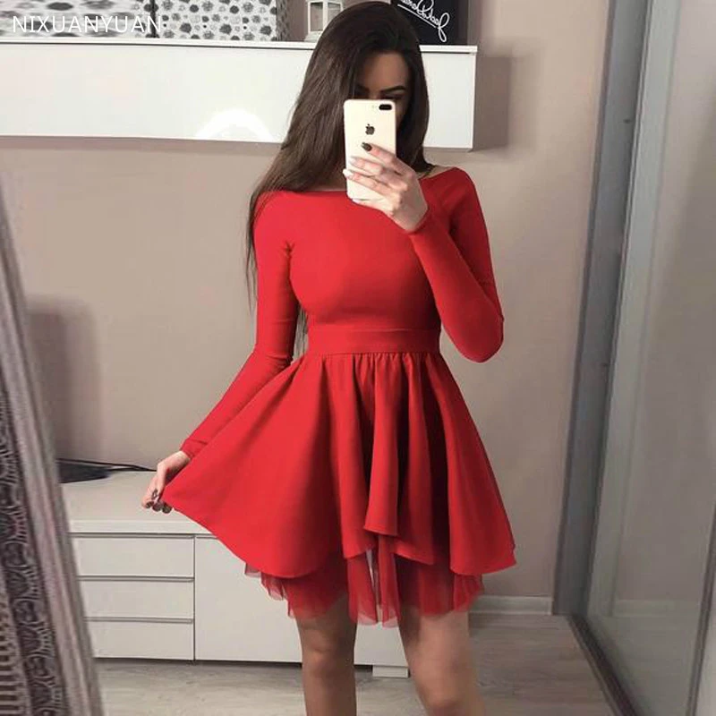 Vestidos de Homecoming 2022, manga larga, Negro, Rojo, Popular, corto, para estudiante de primer año, graduación, Mezuniyet, Elbise|Vestidos de graduación| -