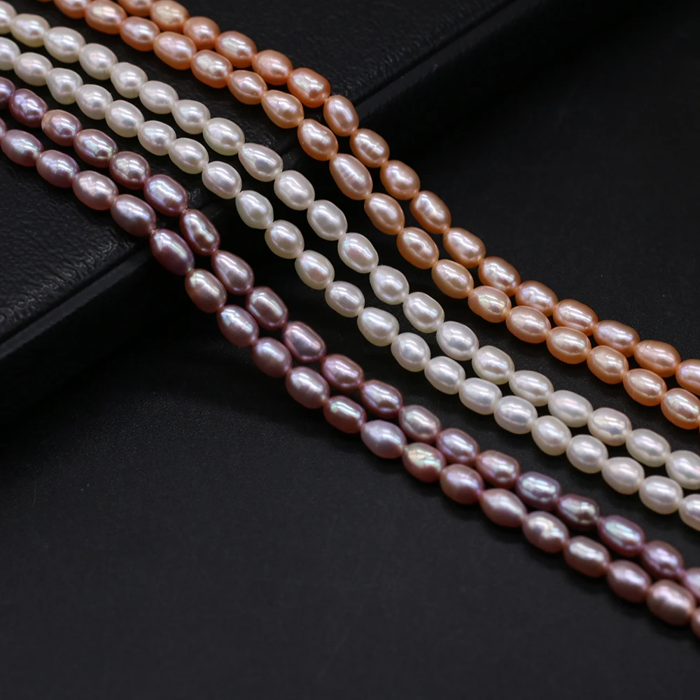 Natural Freshwater Pearl Rice Beads Punch Loose Pearls Bead For DIY Charm Bracelet Necklace Jewelry Accessories Making 3.5-4mm