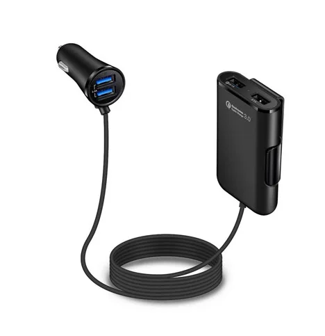 4 порта QC3.0+ 2.4A+ 3.1A USB Автомобильное зарядное устройство USB Быстрый адаптер с 5.6ft удлинитель кабель для iphone 11 max redmi note 8 - Тип штекера: Black