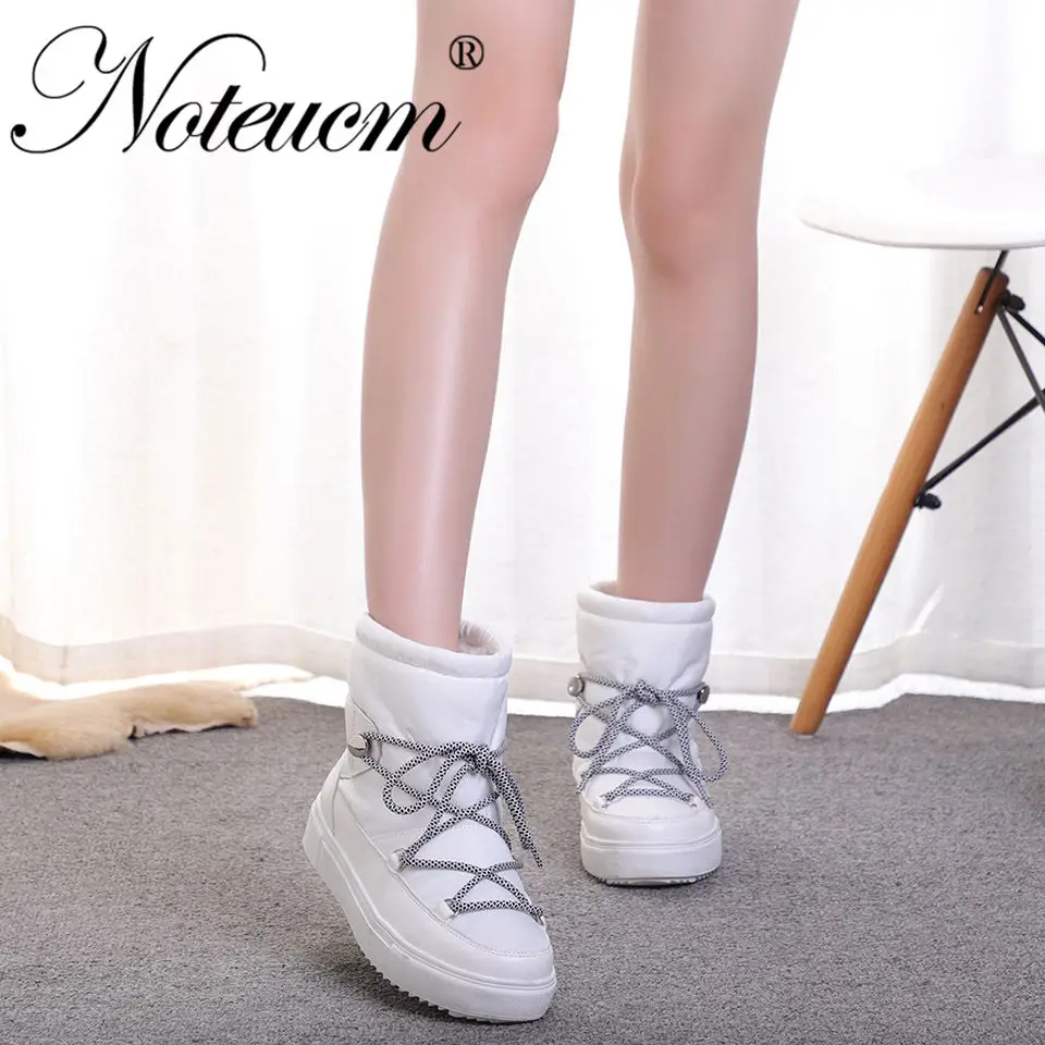 Ceny Kobieta zima biała ciepła, krótka kostka śniegowce z sztuczne futro Wedge wodoodporny pikowany butów kobiet 2019 dziewczyna platformy botte przestrzeń