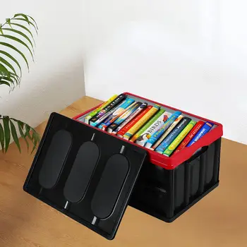 

30L Collapsible Plastic Storage Box Durable Stackable Folding Utility Crates with Lid Black Colo