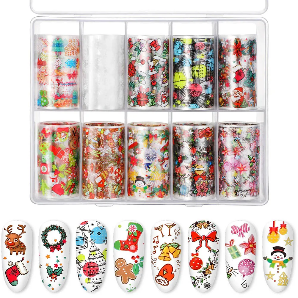 Christmas Nail Foil Transfer Stickers Christmas Symbols Nail Art Stickers Tips Wraps DIY Nail Decals Manicure