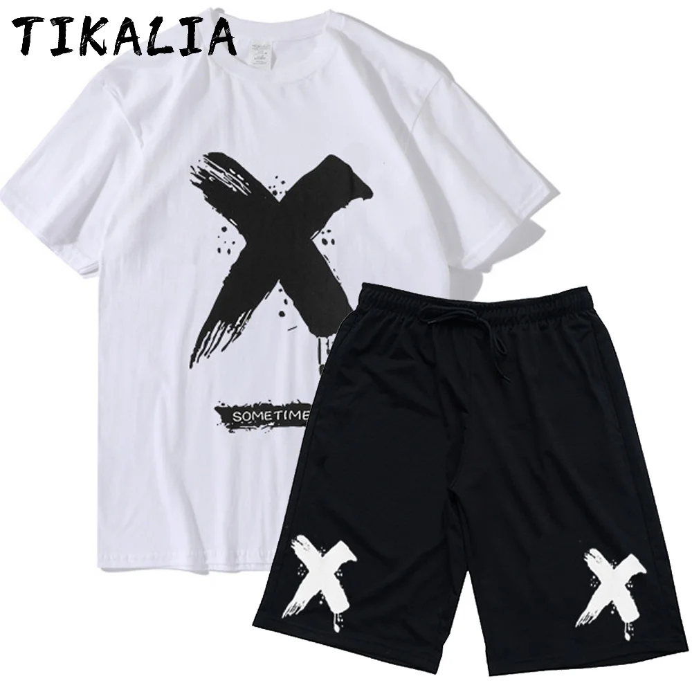 En venta Ropa de verano para hombre, conjunto de 2 piezas de algodón, camiseta de manga corta y pantalones cortos, chándal, Hip Hop, nuevo tipo impreso, 2021 pBQKMkBkWQy