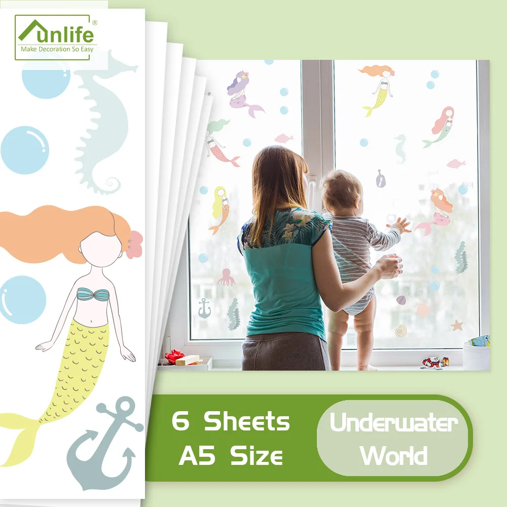 Funlife стеклянные наклейки Русалка морской мир для украшения дома|Наклейки на