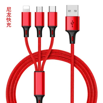 

Triple Mobile Phone Data Cable for Apple Type-C Nylon Weaving USB Three-in-One Mi C Ro Charging Cable