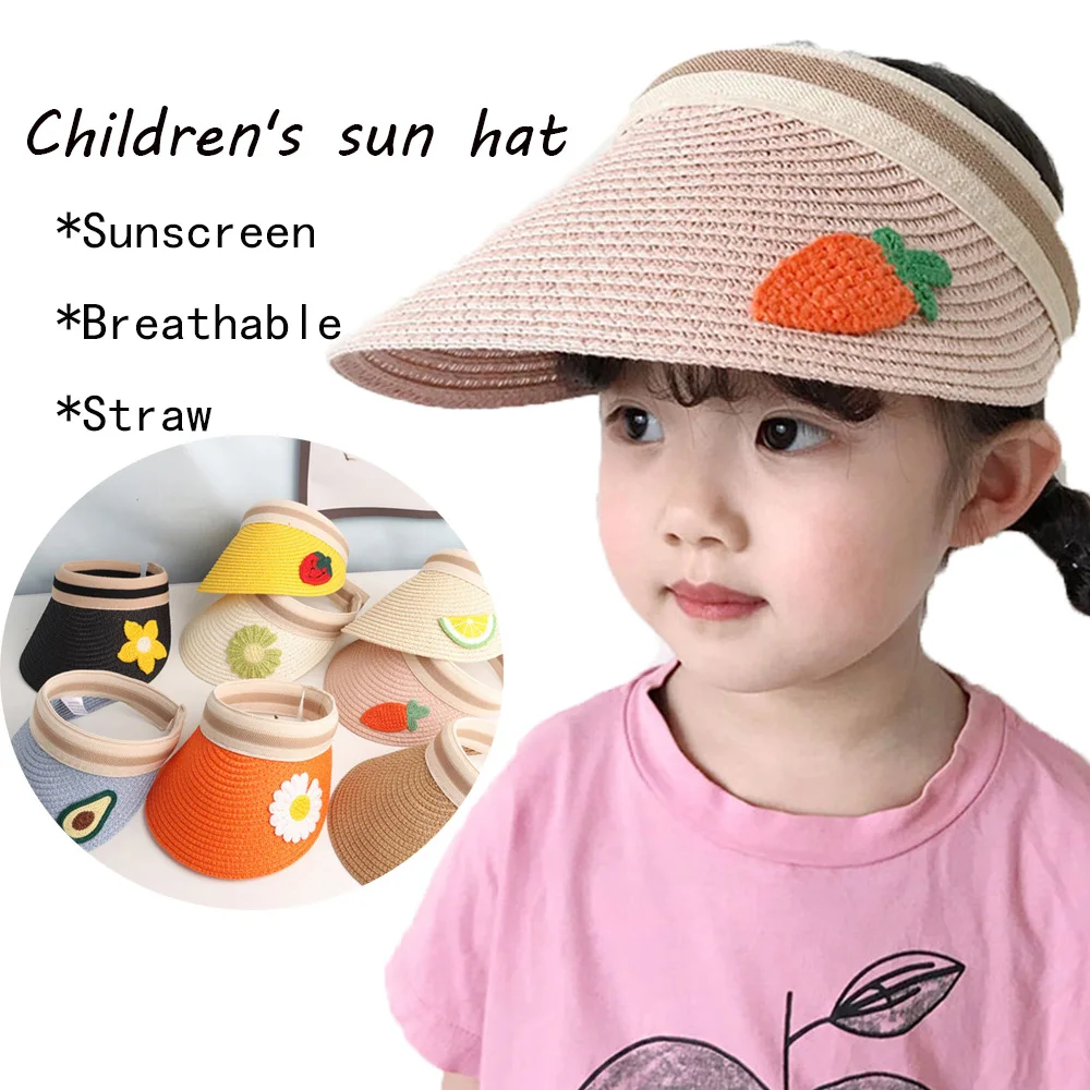 Cute Summer Straw Hats For Kids Empty Top Sun Hats Girls Boys Beach