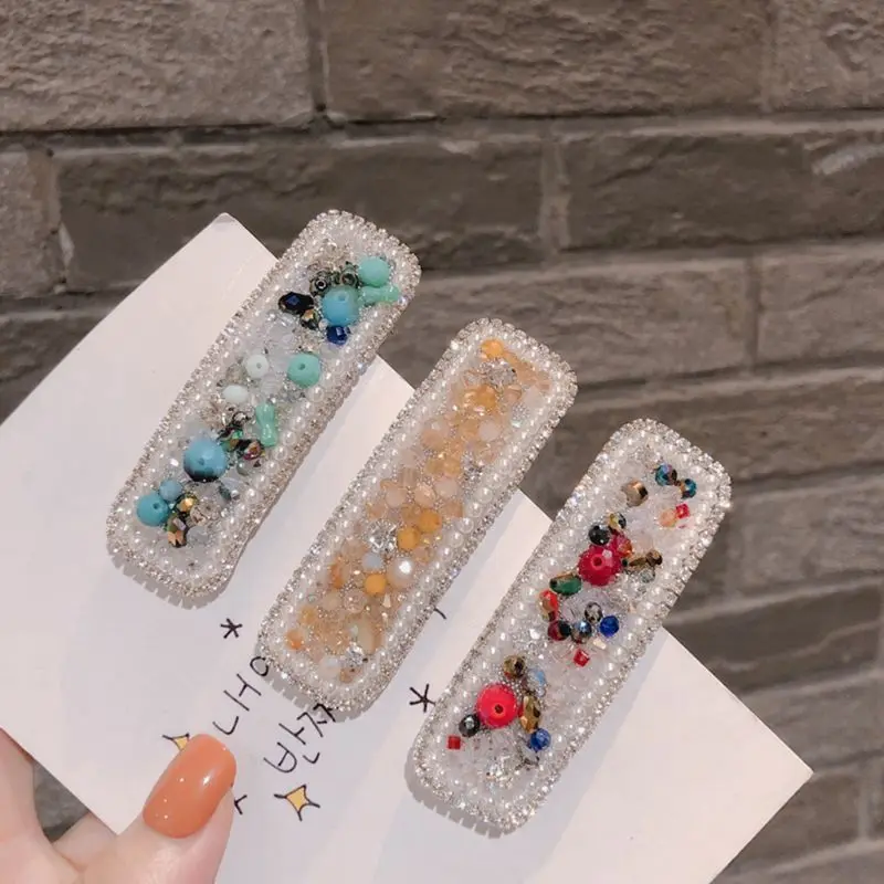 Женские банкетные вечерние BB заколки для волос цветные украшения из бисера прямоугольная заколка для волос роскошные стразы искусственный жемчуг стильная заколка
