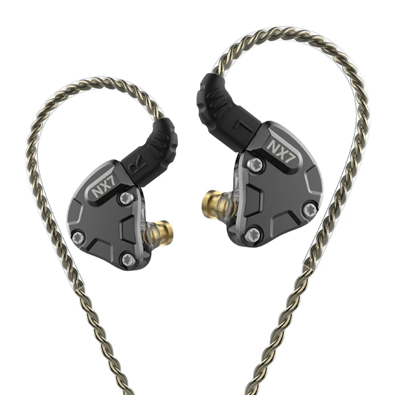 NICEHCK NX7 наушники в ухо 4BA+ двойной карбоновый нанотрубка динамический+ пьезоэлектрическая керамика Гибридный 7 Драйвер единиц HIFI IEM металлическая гарнитура - Цвет: Black No Mic