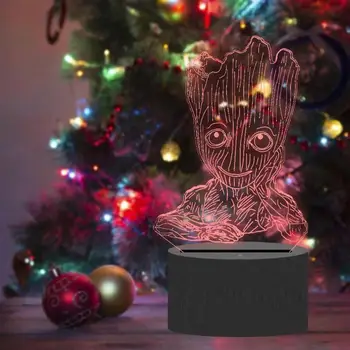 

3D Led Night Light Marvel The Avengers Super Heroe Tree Man Groot Figure Illusion Multicolor USB Touch Bedside Table Lamp New
