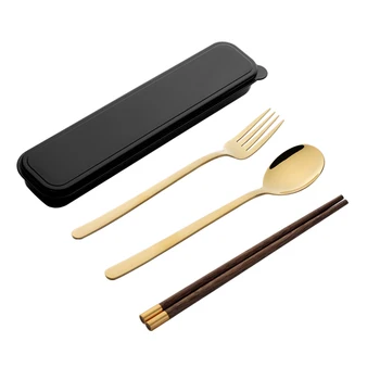 

Simple Stainless Steel Portable Chopsticks Spoon Fork Set Gold Plated Cutlery Vajillas Completas Rose Gold Tableware Set EE6DC